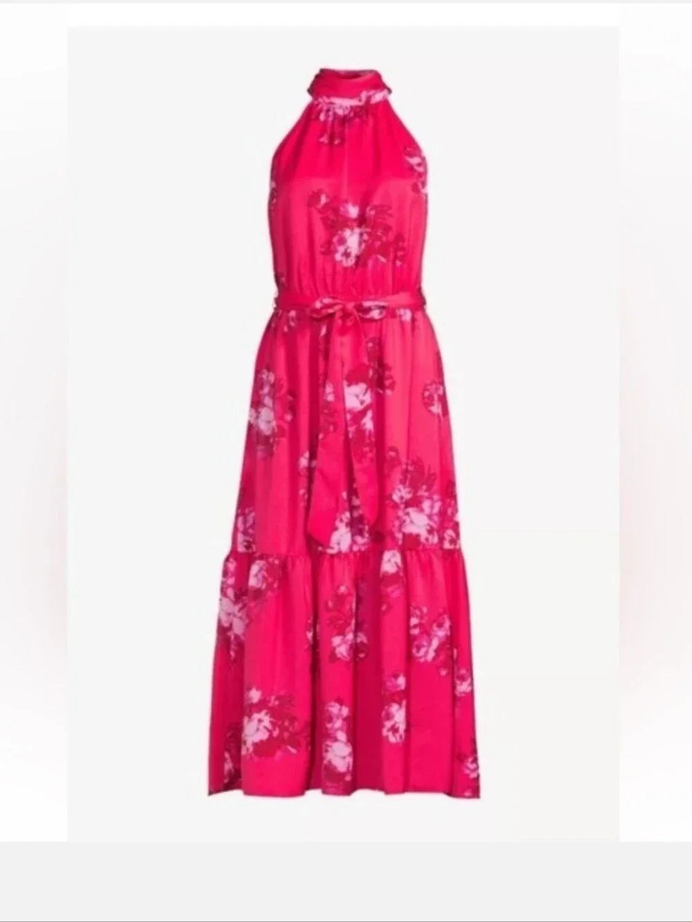 Halter Floral Maxi Dress in Hot Pink